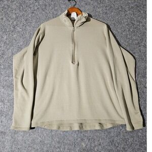US Military Gen III Level 2 Grid Fleece Shirt Mens Large Tan Waffle Knit 1/4 Zip